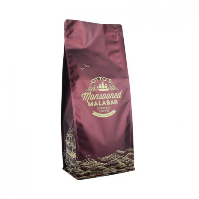 Custom Printed Kraft Paper Flat Bottom Luxury Coffee Packaging Bags With One Way Valve